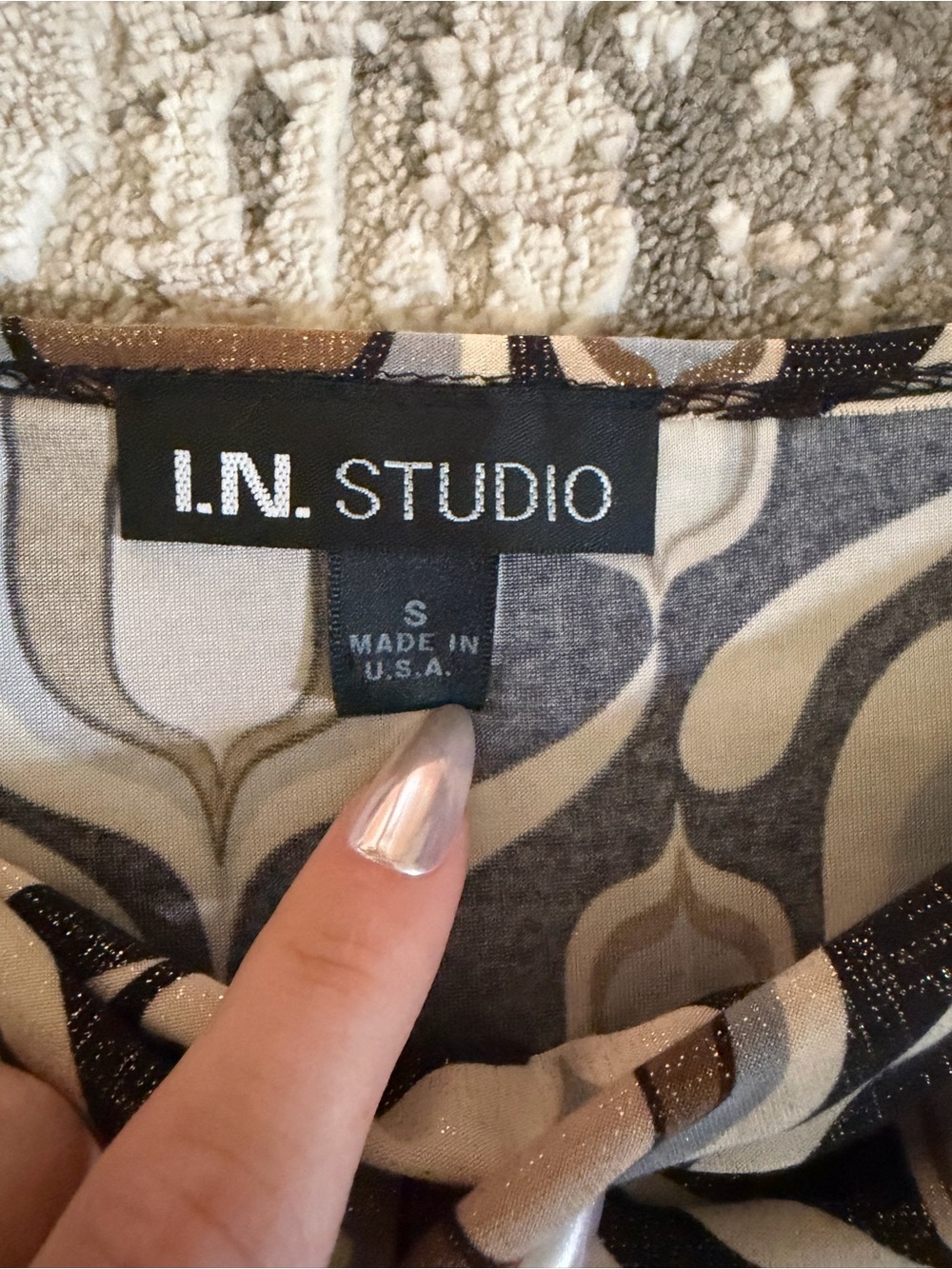 I.N. Studio Y2K Geometric Mesh Top Made in USA - Picture 3 of 5